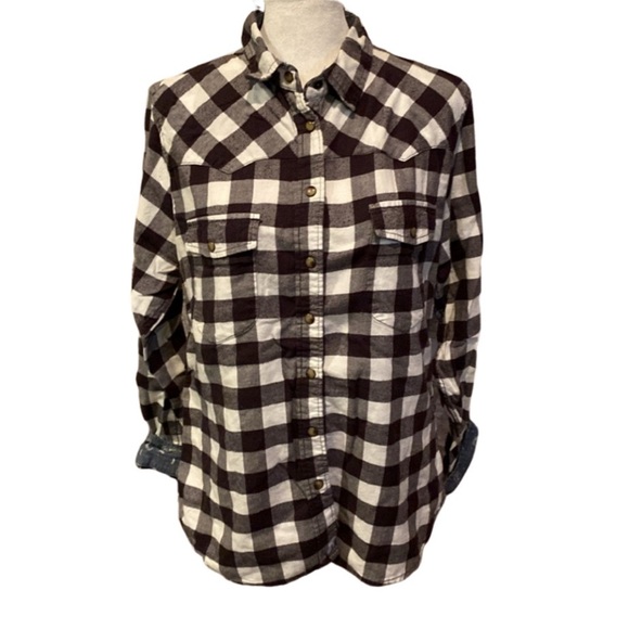 JACHS Girlfriend Buffalo plaid flannel shirt. Size M. Black/white check. - Picture 1 of 16